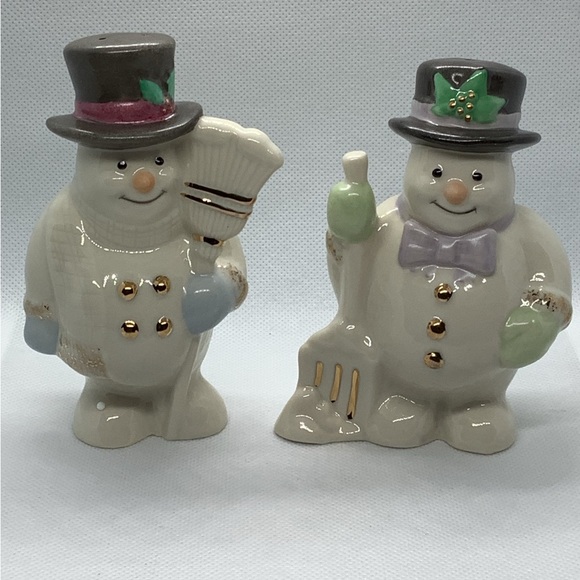 Lenox Happy Holly Days Snowmen Salt & Pepper Shaker Set - Porcelain With 24K Gold Accents, Holiday Decor - View #6